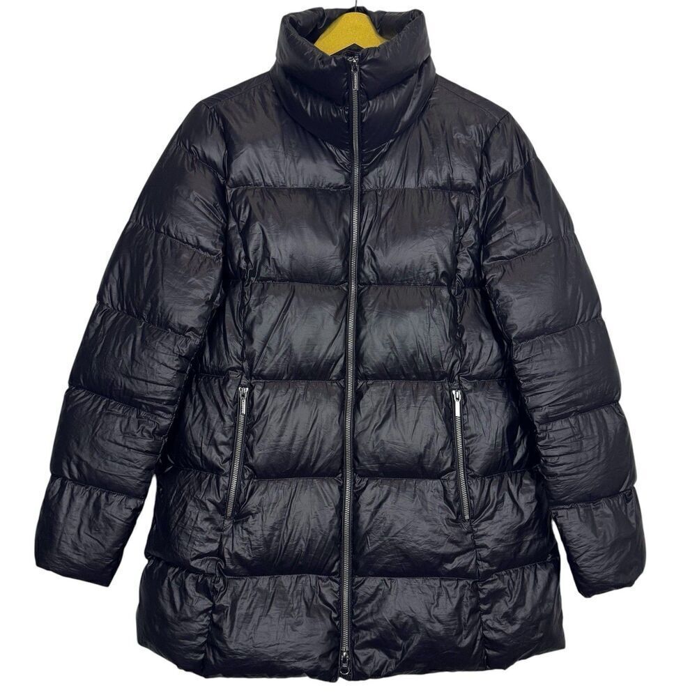 Lands End Mid Length Down Filled Coat Size S Black Quilted Puffer Jacket
